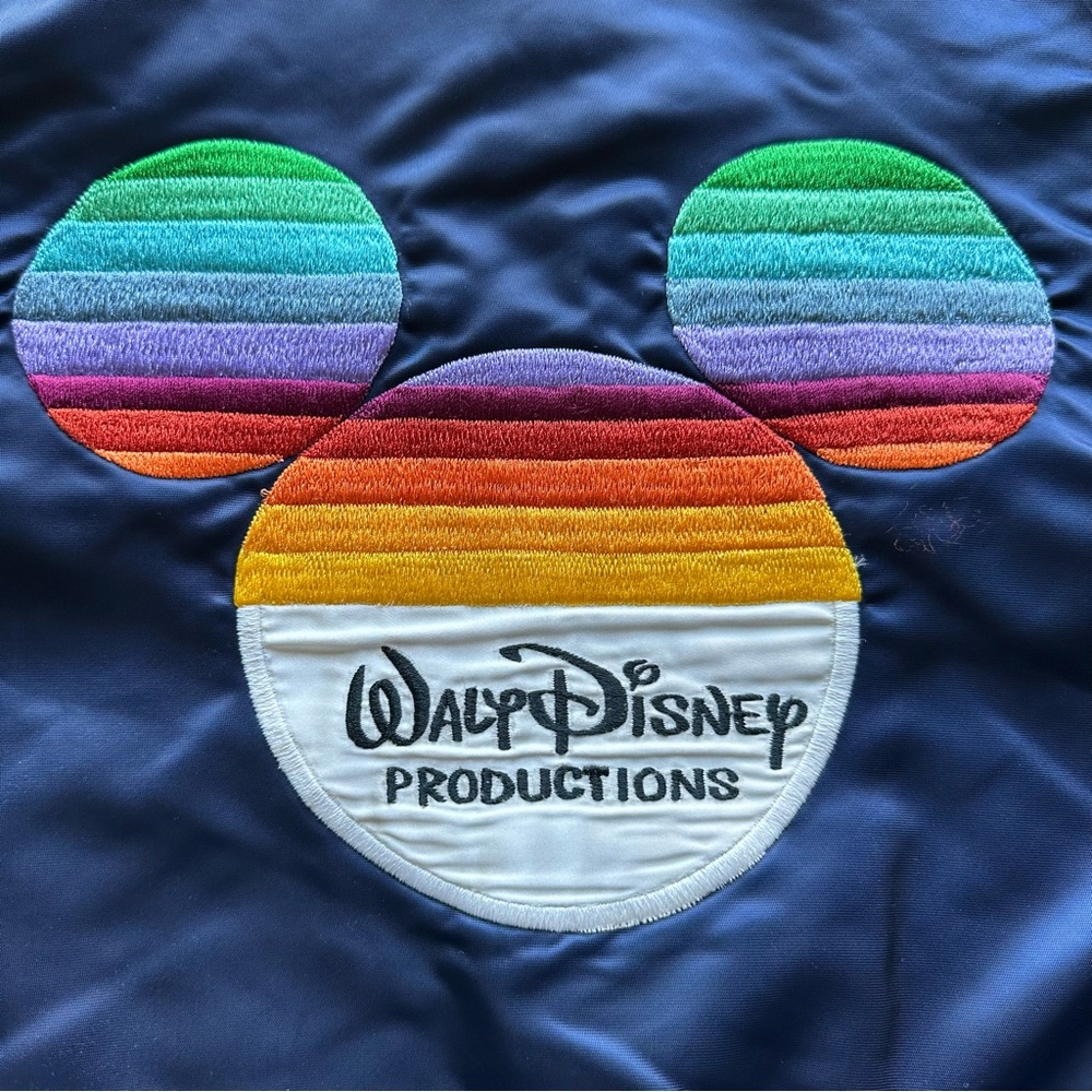Vintage Walt Disney Productions Rainbow Mickey Satin Bomber Jacket L - Picture 6 of 12